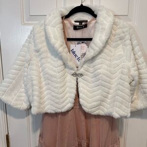 Park & Main Faux Fur Bolero Jacket Crystal w silver   clasp L XL super soft NWOT
